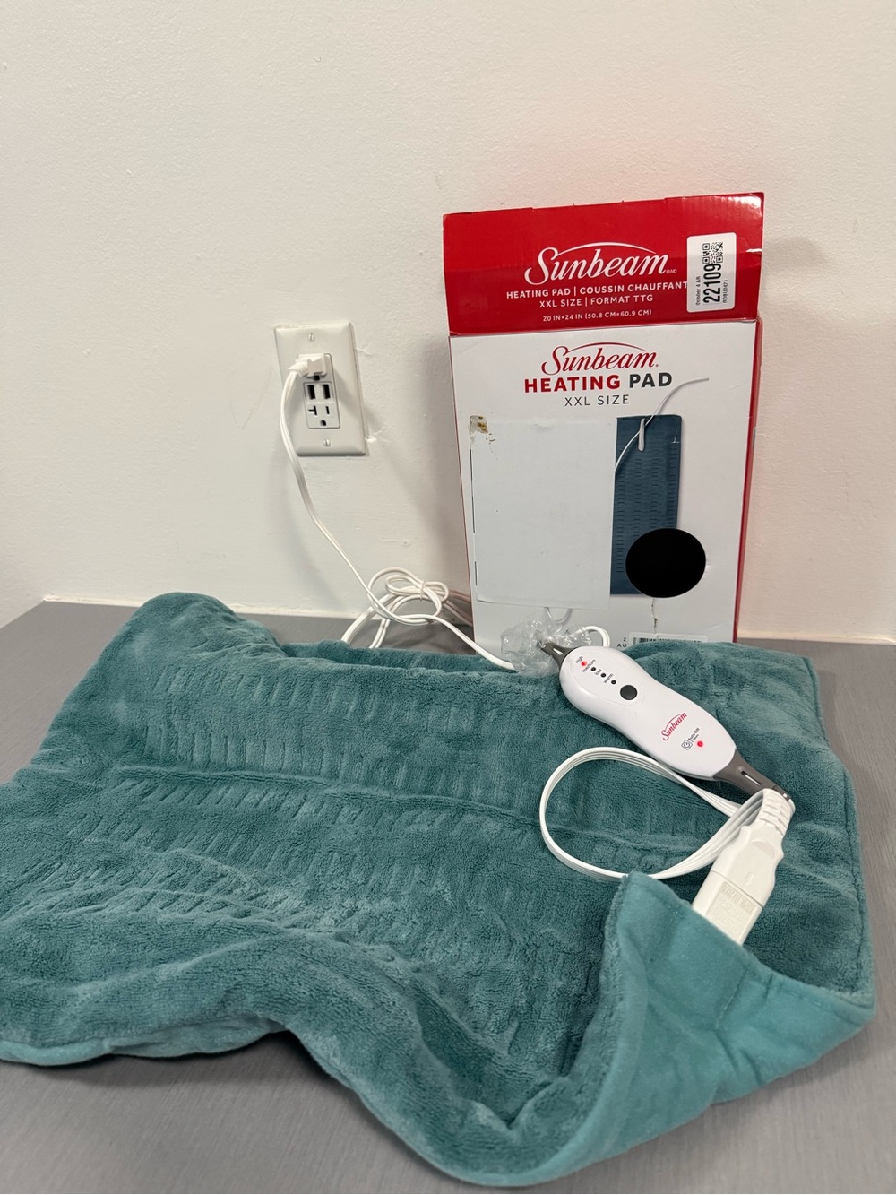Sunbeam XXL Electric Heating Pad – 20” x 24” (Blue/Teal)